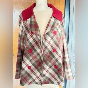 Vintage Plaid Double-Breasted Women's Coat Med